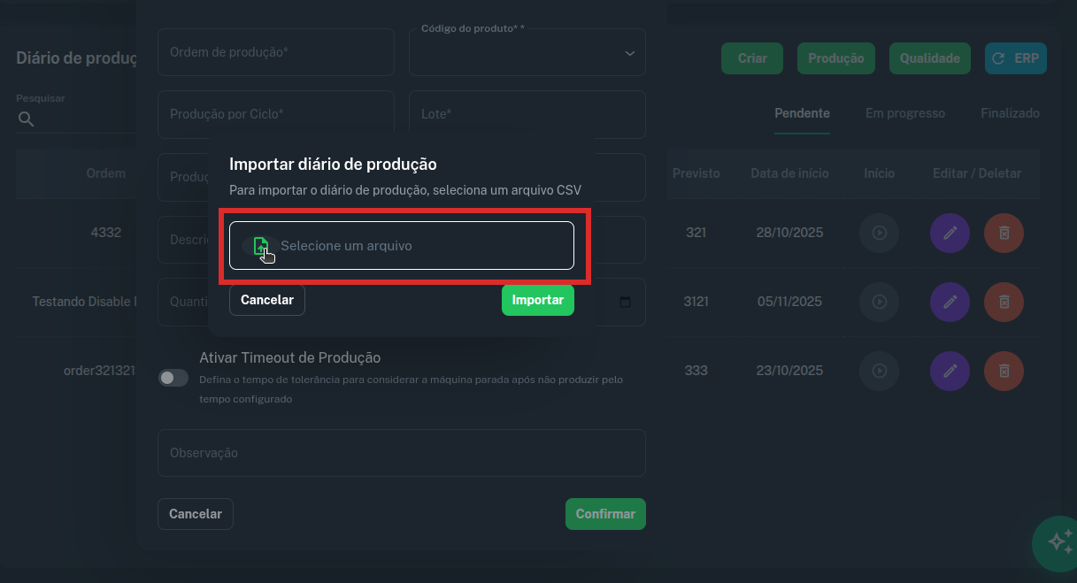 Botão para importar