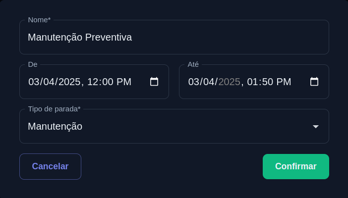 Formulário de criação de Parada Agendada