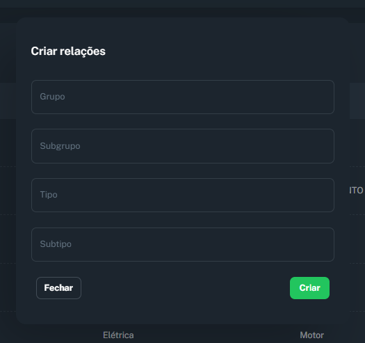 Imagem do modal de criação de relações