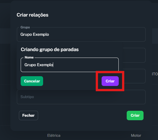 Imagem do modal de criação de grupo