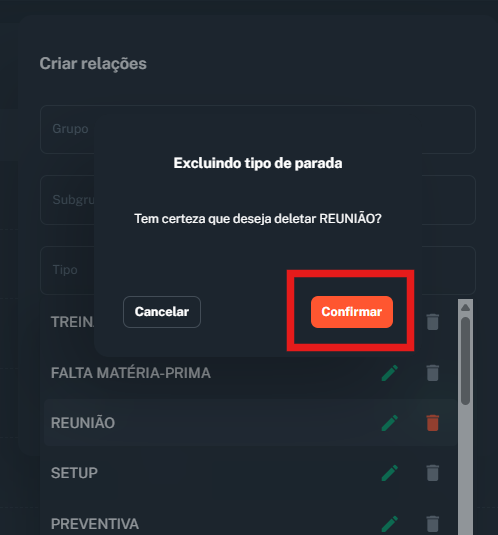 Imagem do modal de deleção
