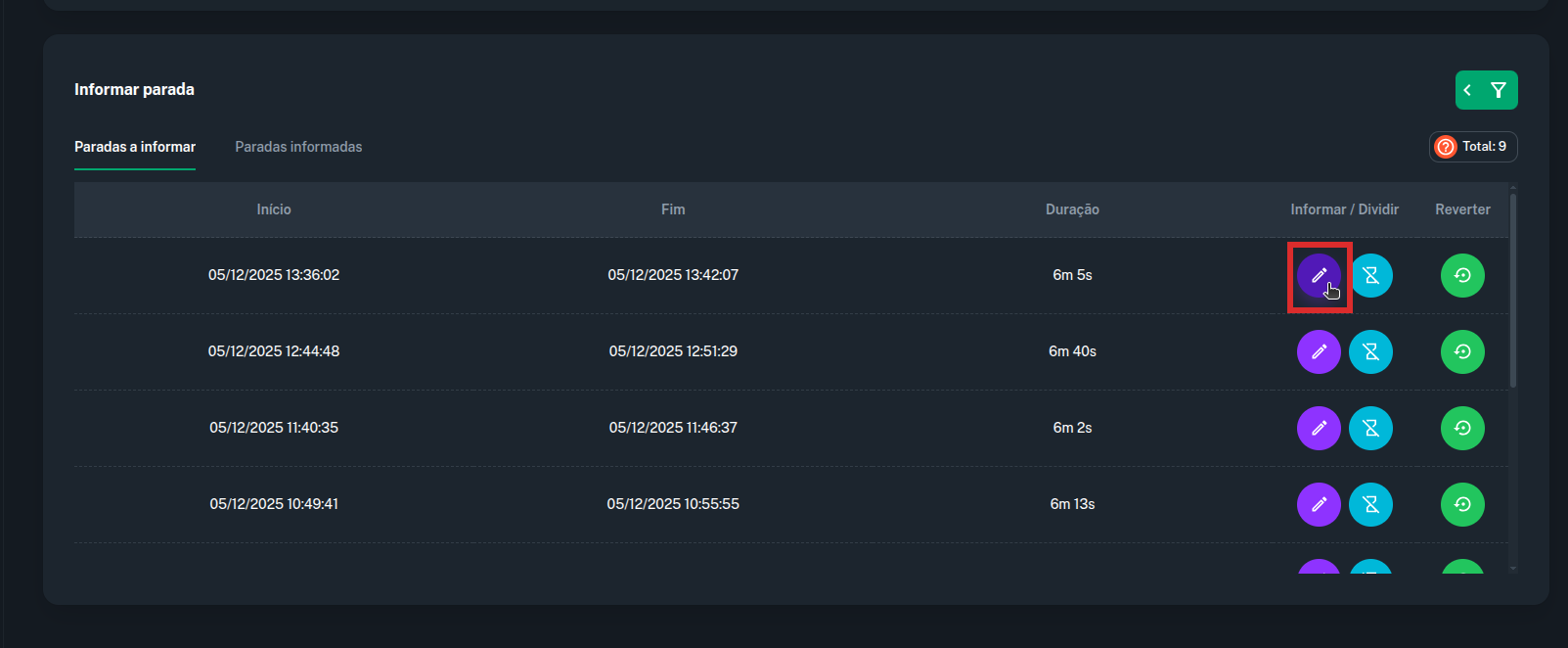 Imagem da opção informar