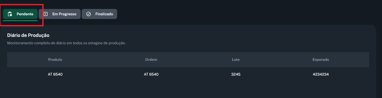 Imagem da aba de diários pendentes