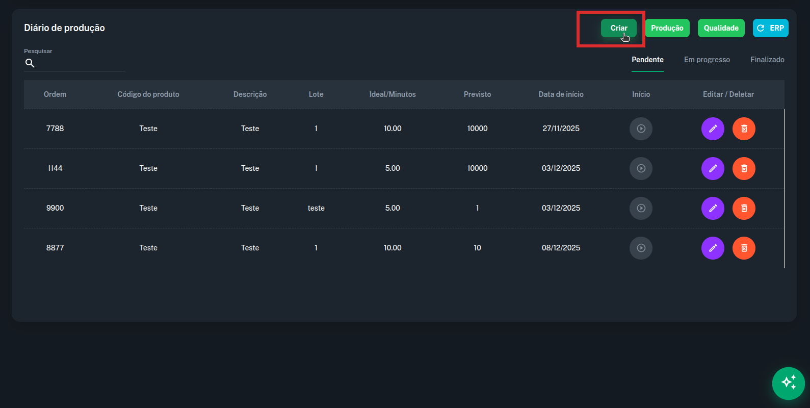 Imagem do botão de criar