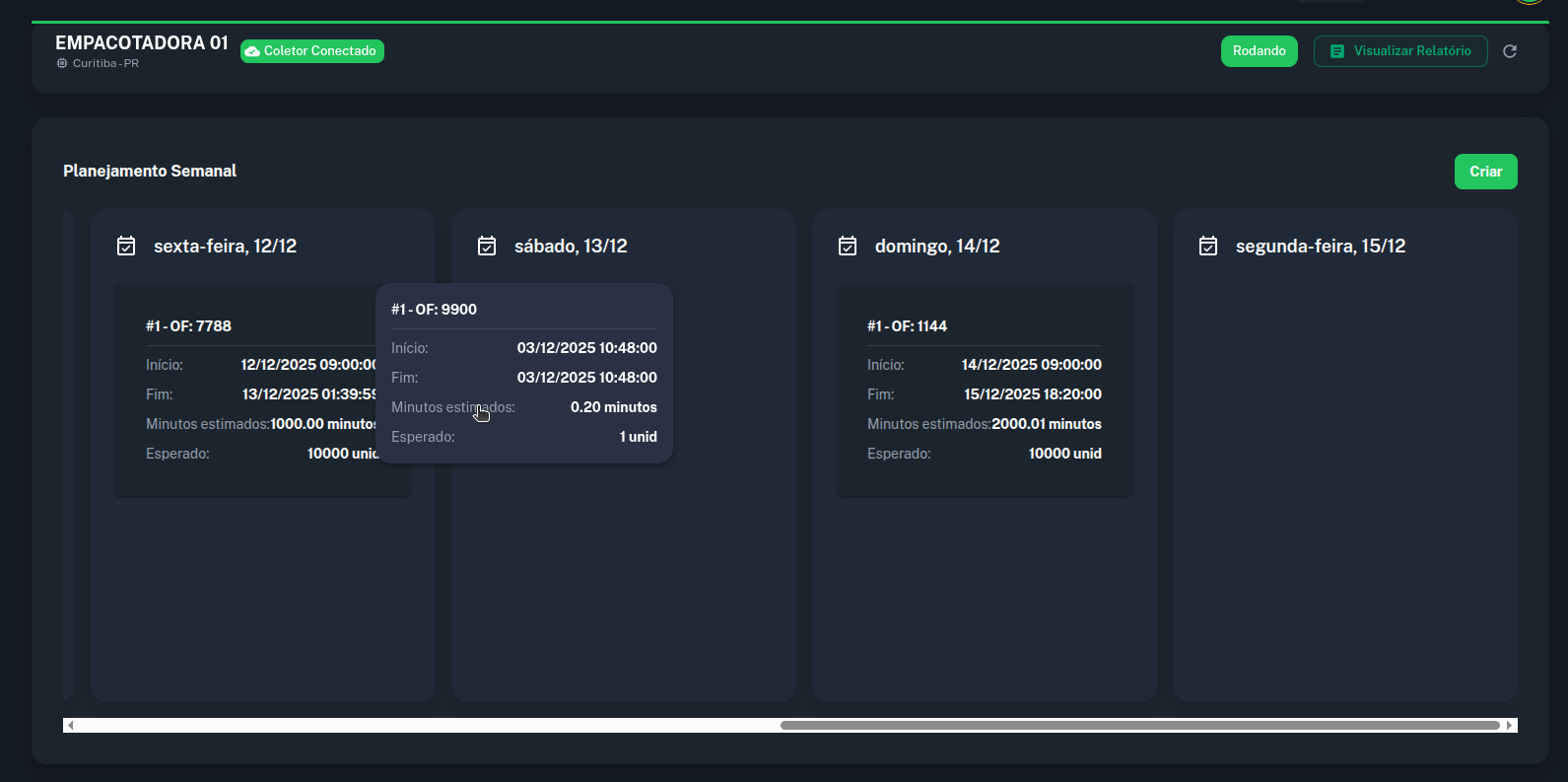 Imagem da tela de planejamento de produção arrastando