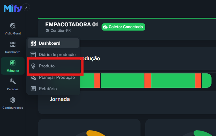 Imagem da tela de produtos com botão criar