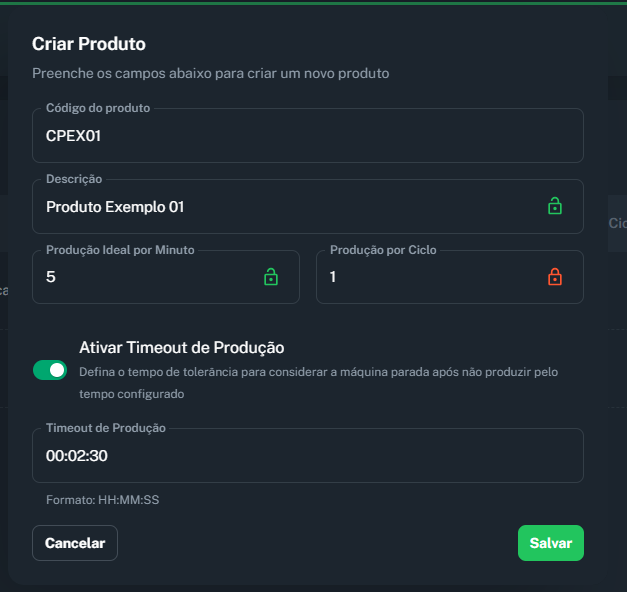 Imagem do modal de criação de produto