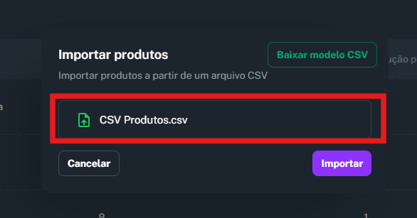 Imagem do modal de criação de produto preenchido