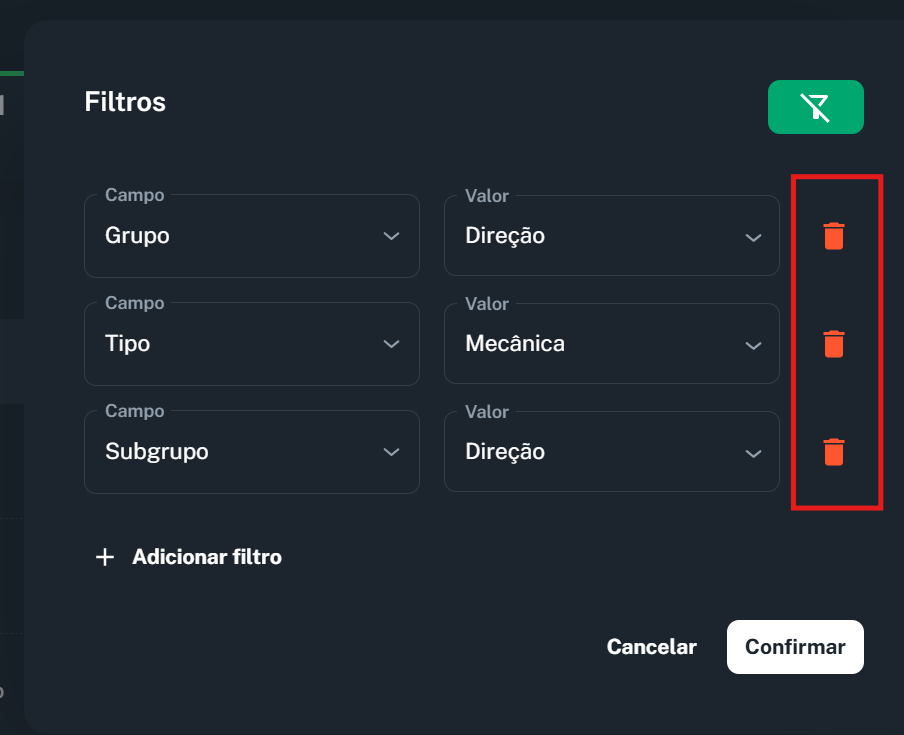 Imagem do botão de remover filtro individual