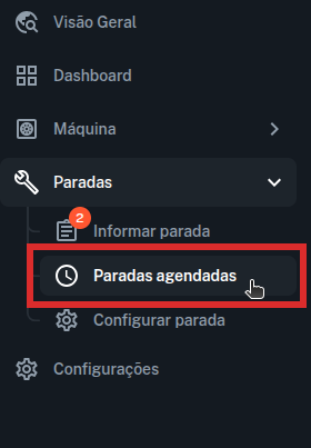 Opção "Paradas" destacada no menu de navegação superior